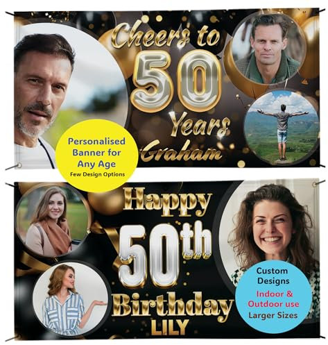 Happy Birthday Banner Personalised Photo Banners for Kids, Her, Him 1st, 5th, 16th, 18th, 21st, 30th, 40th, 50th, 60th, 70th Milestone Birthdays Custom Party 18 Bday Party Decoration Weather Proof