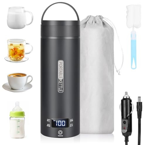 Dreamhigh® Hervidor Eléctrico Pequeño de Viaje, 500ml Calentador de Agua Portatil, 96W Pava Electrica Control Temperatura (45℃/ 55℃/ 80℃/ 100℃), Tetera Electrica para Té, Café y Leche (Auto) (Verde)