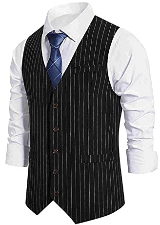 Gilet de smoking pour homme, gilet de costume léger de couleur unie à simple boutonnage, gilet de smoking rayé, gilet de costume d'affaires, gilet de mariage pour homme, Noir , S