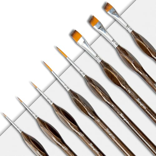 Mcenzinen 8 Pcs Exquisite Detail Paint Brush Set with Copper Tube and Special Double - Wire - Binding Process, Birch Wood Pen,Triangular Grip. Suitable Oil, Watercolour, Acrylic, Digital Painting