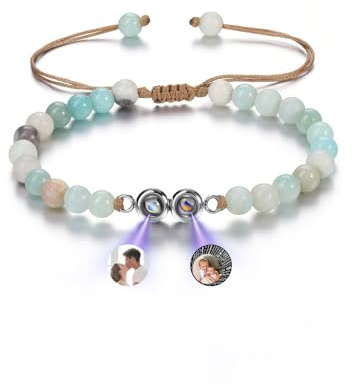 CrystalTears Armband mit Foto personalisierte Projektion Armband im Stein Tigerauge Perlenarmband Benutzerdefinierte Valentinstag Geschenke