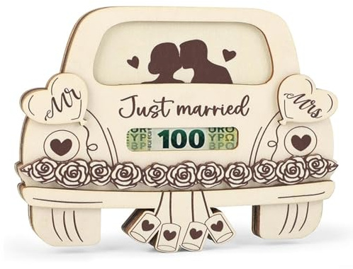 KASESSS Busta Matrimonio Porta Soldi Legno, Regalo Matrimonio in Denaro, Biglietto Auguri matrimonio in Legno Auto, Idee Regalo Sposi Portasoldi, Regali per Nozze in Contanti