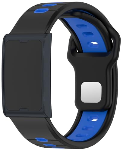 QJONSIU Klockarmband för Amazfit Helio Strap, Andningsbar Sportband i Silikon, Tvåfärgad Rem, Ersättningsrem för Amazfit Helio Strap-Svart/Blå