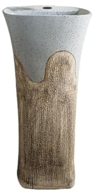 RUNZE765Z Lavabo da Bagno Lavandino da appoggio in Ceramica monoblocco con Rubinetto e Scarico, lavabo da Pavimento Courtyard Lavandino su Colonna