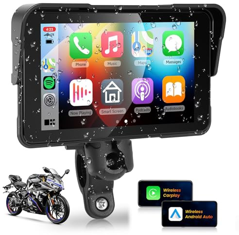 Wireless CarPlay for Motorcycle 5 IPS Touchscreen Wireless Android Auto,Waterproof Touch Screen Portable Car Play, GPS CarPlay for Motorbike,Voice Control Safty,Tyre Pressure Monitor Carplay Portable