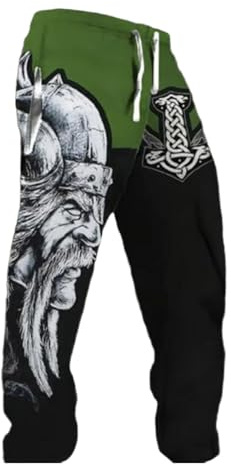 Generisch Pantalon de jogging pour homme avec motif guerrier viking - Pantalon de loisirs avec marteau de Thor et impression 3D - Vêtements de mythologie nordique pour homme