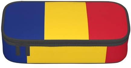 Longzehao Flag of Romania Print Pencil Case Large Capacity Storage Pouch Holder Office Organizer box Makeup Bag