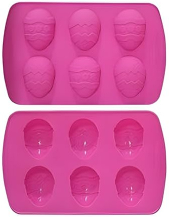 6 Cup Silicone Easter Egg Chocolate Mould – 6.5cm Baking Tray for Chocolate, Jelly, Ice & Easter Treats (Classic Easter Egg Mould - Pink)