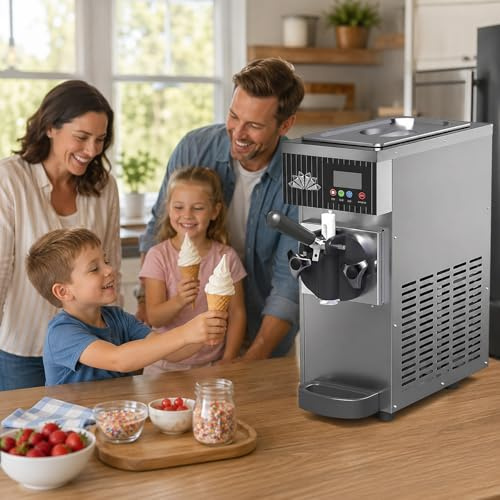 SHUMIAO 450W Máquina De Helados Profesional Heladera Soft Serve, 4-5kg/H, 1 Sabores Máquina para Hacer Helados Comercial, Limpieza Automática Y Pantalla LCD, para Buffets, Bar, Bebidas Stainless