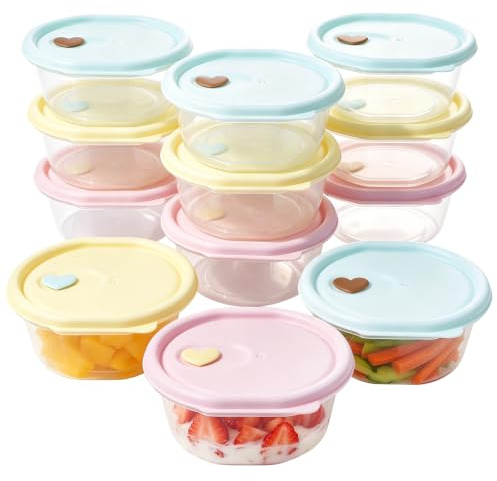 Surflyee 12 Pezzi Contenitori Ermetici per Alimenti Piccoli, Riutilizzabili | 200ML Contenitori per Alimenti Plastica Piccoli, Scatole per Salsa, Condimenti, Adatto al Forno a Microonde e al Frigo