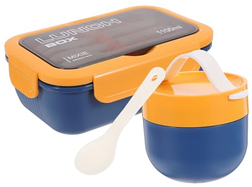 ABOOFAN Boîte à Bento Japonaise Double Couche pour Adulte 1100ml en Pp Compartiments et Récipient à Soupe, Légère et Facile à Transporter pour École et Bureau