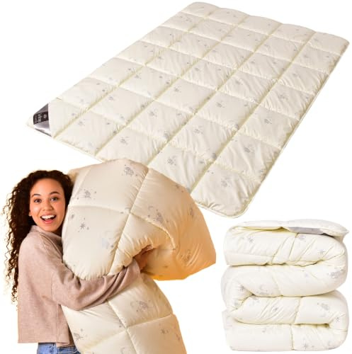 sei Design Wolle Bettdecke Wool Comfort mit feinste Schurwolle gefüllt - Winterwarm 220x200 - Bezug - weiche Mikrofaser