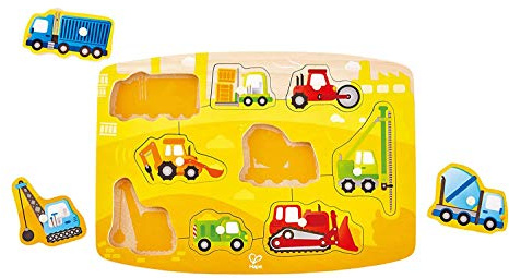 Hape Baustellenpuzzle - Holzpuzzle, Lernspielzeug mit Baustellenmotiven, Fördert Motorik & Konzentration, für Kinder ab 3 Jahren