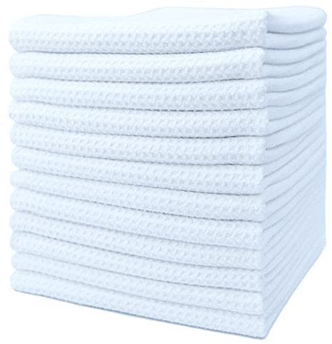 Polyte - 12 torchons de Cuisine en Microfibres Premium - Tissu alvéolé - Blanc - 40 x 71 cm