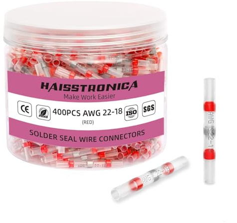 haisstronica 400PCS Solder Seal Wire Connectors 22-18 AWG Heat Shrink Butt Connectors Insulate Waterproof Wire Terminal Connectors for Watercraft/Electrical/Electronics/Vehicle