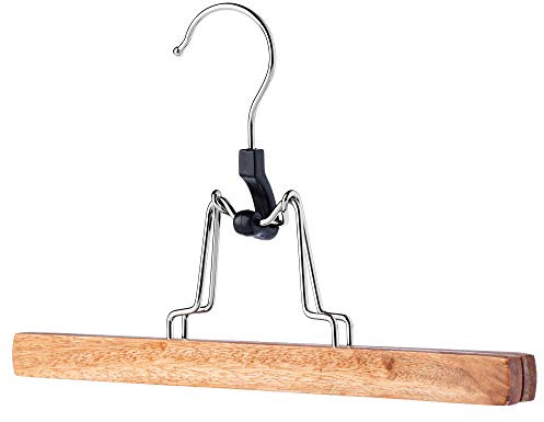 KADAX Hosenbügel aus Holz, Kleiderbügel für Kleidung, Hosen, Rock, Hosenspanner, Rockbügel, Rockspanner, 360°drehbarer Haken aus Metall, rutschfest, Klemmbügel, platzsparend (1)