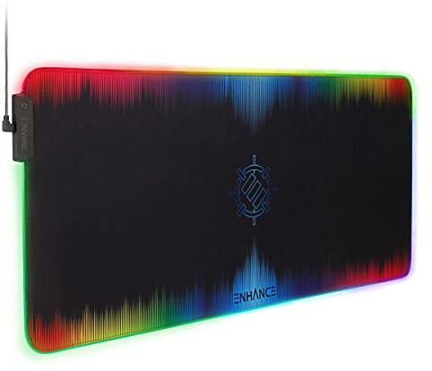 ENHANCE Extra Großes Mauspad XXL LED Gaming - Gaming Mauspad Tischmatte Mit 7 RGB Farben, 3 Modi, Intelligente Steuerung, Wasserfeste Oberfläche - (Mehrfarbig) - Verlängert - 81.28 X 35.56 Zentimeter
