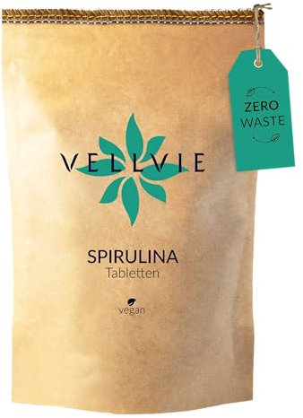Natürliche Spirulina Tabletten Zero Waste & Plastikfrei von VELLVIE | 444 Stk. Spirulina Platensis Vegan Nachhaltig | Nachfüllpack