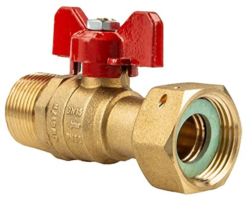 tecuro Kugelhahn Überwurfmutter Rp 3/4 Zoll x Aussengewinde G 3/4 Zoll (DN15) Flügelgriff rot, Messing CW617N blank