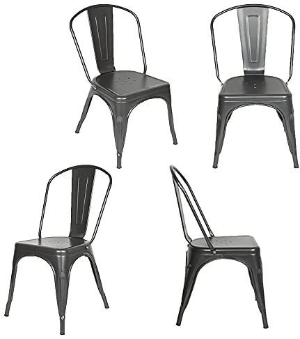 XUANYU Stapelstuhl 4er Set Gartenhocker Set wasserdicht und rostfrei Stapelbarer Metallstuhl Eisenhocker mit Abnehmbarer Rückenlehne (Grau)