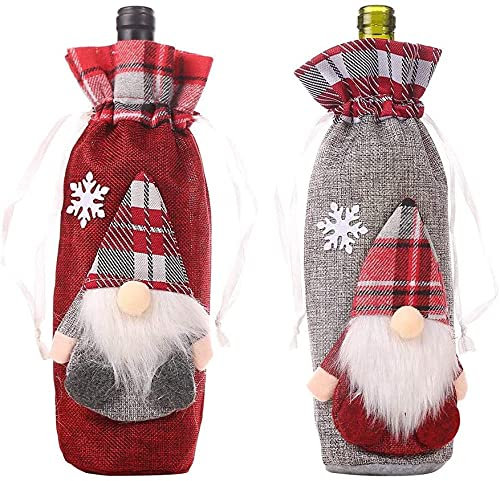 llxyzrzbhd Sektverschluss Hebel Weinverschluss 2PS Frohe Weihnachten Weinflasche Abdeckung Tasche Weihnachtsmann Strickmütze Xmas Home Dinner Party Decor Rot Dekoration 929