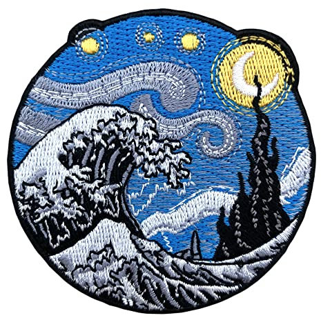 Urbanski Patch The Great Wave in kunstvoller Ausführung zum Aufbügeln 7 x 7 cm | Aufnäher Applikation Bügelbild