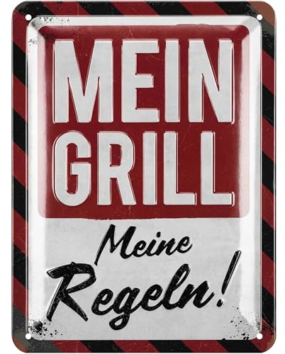 LANOLU Retro Blechschilder Grillen - MEIN GRILL MEINE REGELN - BBQ Grill Retro Deko - Grillplatz Schild Garten - Geschenk für Papas Grillecke Schild - Schilder mit Sprüchen, 15x20 cm