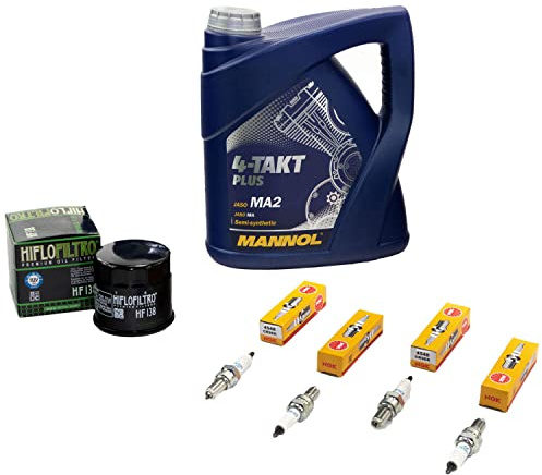 Wartungspaket Öl 4L + Ölfilter + Zündkerzen für Suzu ki GSX 750 GSX750 AE Baujahr 1998-2003