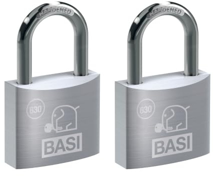 BASI | Vorhangschloss 2er Set | 60 mm | gleichschließend | massives Aluminium-Gehäuse | gehärteter Stahlbügel | sicheres Vorhängeschloss gleichsperrend | Bügelstärke 10 mm | 2 Stück