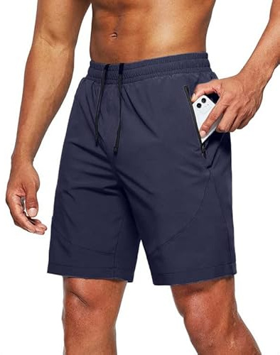 Tansozer Herr Shorts Korta Byxor Herr Sportshorts Gym Träningsshorts Löparshorts för män Bermuda Sommar Fitnessshorts Snabbtorkande Track Shorts med Blixtlåsfickor Blå 3XL