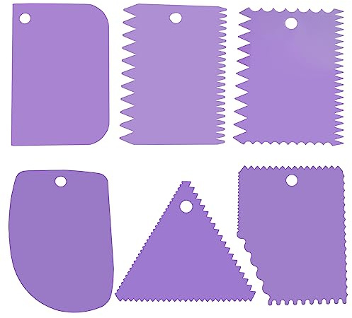 YQBOOM 6pcs Cake Scraper Decorating Comb and Icing Smoother Reusable Bread Cream Pizza Cutter-Purple
