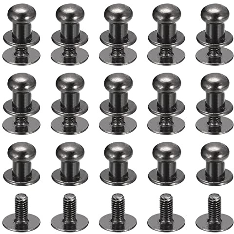 sourcing map Rivetti a testa sferica da 6 mm, chiusura a vite, confezione da 15 rivetti per capezzoli a testa tonda per cintura fai da te in pelle, nero metallizzato