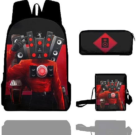 XIAOYIYI Zaino Skibidi Toilette, Camera Man Skibidi Toilet Backpack, Game Skibidi Zaino da Toilette 3 pz Set, Zaino Unisex con Stampa di Cartoni Animati, Zaino Casual Resistente