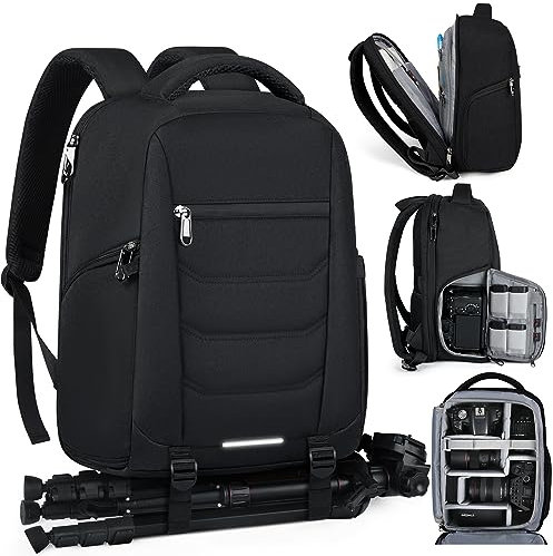 Mochila profesional para cámara réflex digital, sin espejo, impermeable, para laptop, de 15.6 pulgadas, con cubierta para lluvia, antirrobo, funda para cámara de viaje, mochila de fotografía de gran