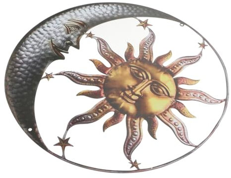 FONDOTIN Metallwanddekoration Mit Mond Und Sonnenornament Sonnen-wandkunst Aus Metall Wandkunst-ornamente Für Garten Und Wohnzimmer Langlebig Und Dekorativ