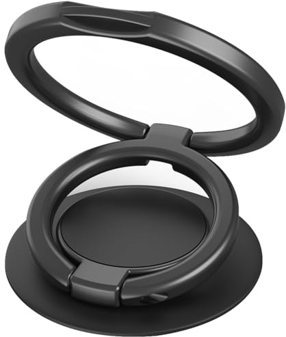 MonIdea Phone Grip, Phone Ring Holder Finger Kickstand, Foldable & Adjustable Metal Cell Phone Rings Gripper Stand Work with Magnetic Car Mount for iPhone Samsung &Other Phones - Black