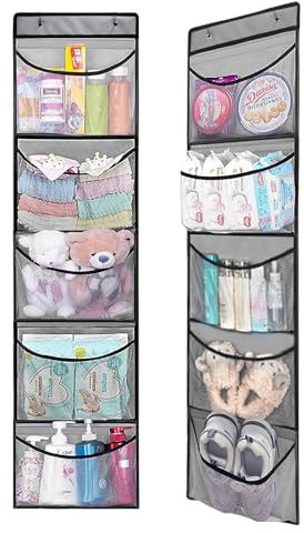 xocome Organizador de Almacenamiento Colgante de 2 Unidades, 10 Bolsillos de Malla, Organizador para Armario sobre la Puerta, Organizador Colgante para Dormitorio, baño (Gris), O-49