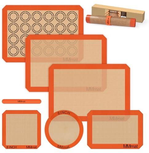 MMmat Silicone Baking Mats - Best German Silicone, Non Slip Baking Sheet, Non Stick Reusable Silicone Mats For Baking, Food Grade Oven Liner, Counter Mat, Set of 6