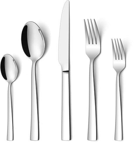 Besteck Set, Onader Edelstahl Essbesteck Set 30-Teiliges für 6 Personen, Besteckset mit Messer Gabel Löffel für Familie/Camping/Party, Spiegelpoliert & Spülmaschinenfest