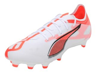PUMA Ultra 5 Match FG/AG, Unisex Fussballschuh, PUMA White-PUMA Black-Glowing RED,