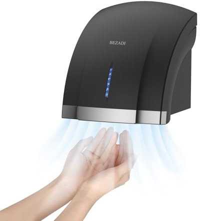 BEZADI Hand Dryer Commercial Hand Dryer for Toilets, Warm n Cold Air Switch Automatic Compact Electric Hand Dryers, 220V-240V, Black