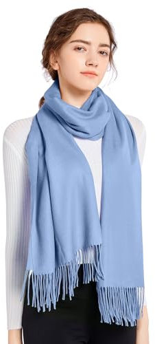 ELF KUCKUCK Schal Damen Winter Baumwolle Winterschal Pashmina, Hell Blau