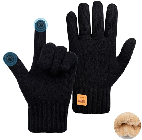 RBDDBR Winterhandschuhe mit Fleecefutter, Touchscreen Thermo Handschuhe Damen Herren, Dicke Warm Winddicht Winter Gloves Geeingen Outdoor Radfahren Laufen (Schwarz)