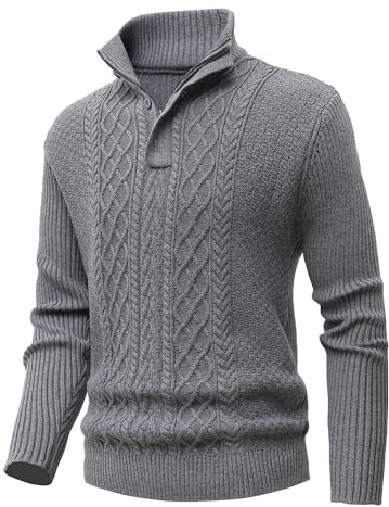 MeiLayM Jersey de Forro Polar para Hombre Cuello Alto Caliente Suéter con Media Cremallera Slim Fit Manga Larga Invierno Sudadera Abrigo