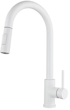 ZPSPZ Kitchen Taps with Pull Out Spray, White Stainless Steel Swivel Spray Kitchen Sink Tap - 2 Modes, Retractable Hand Shower