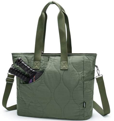 VASCHY Bolso Acolchado Mujer Tote Bandolera Con Asa de Hombro Y Mano, Universidad Shopper Ordenador Portátil para Trabajo Compras Viajes Escuela, Verde