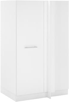 möbelando Eckschrank >LAUNDREEZY< in Weiß mit Stangengriff, 100x162x68 cm, höhenverstellbaren Sockelfüßen, Softclose-Tür, abschließbar, ideal für Staubsauger & Bügelbrett