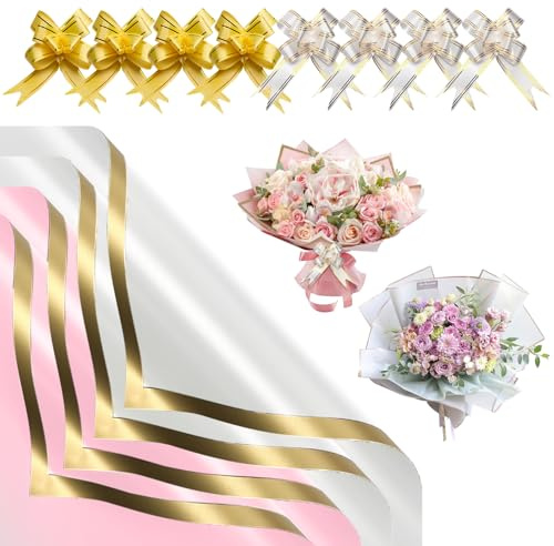 DHFUCNKO 20 Blatt Blumen Papier 58cm Blumenstrauß Papier mit 20 Band | Blumen Geschenkpapier Wasserfest Bouquet Papier Packpapier 58cm Blumenstrauss Papier für Weihnachtssträuß Valentinstagssträuß