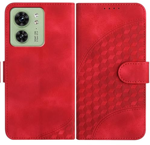 JayModCase Funda para Motorola Moto Edge 40 Neo, Flip Leather con Tarjetas y Cartera Soporte Plegable Cáscara de TPU Cierre magnético para Moto Edge 40 Neo- Rojo