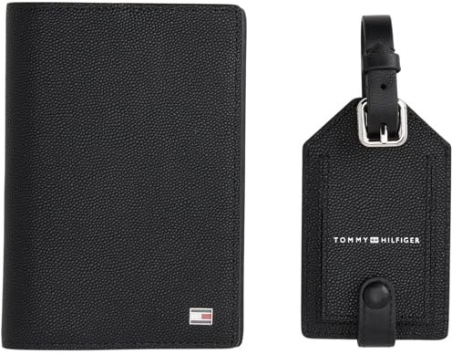 Tommy Hilfiger Uomo Set Regalo Flag Custodia per Passaporto ed Etichetta per Bagaglio, Nero (Black), Taglia Unica